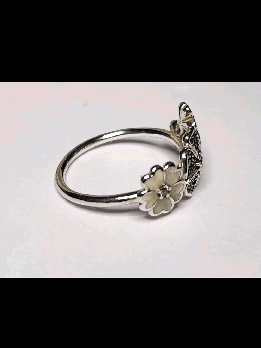Pandora Sterling Silver .925 ALE Sparkling Daisies Ring Size 7.5 Enamel & CZs